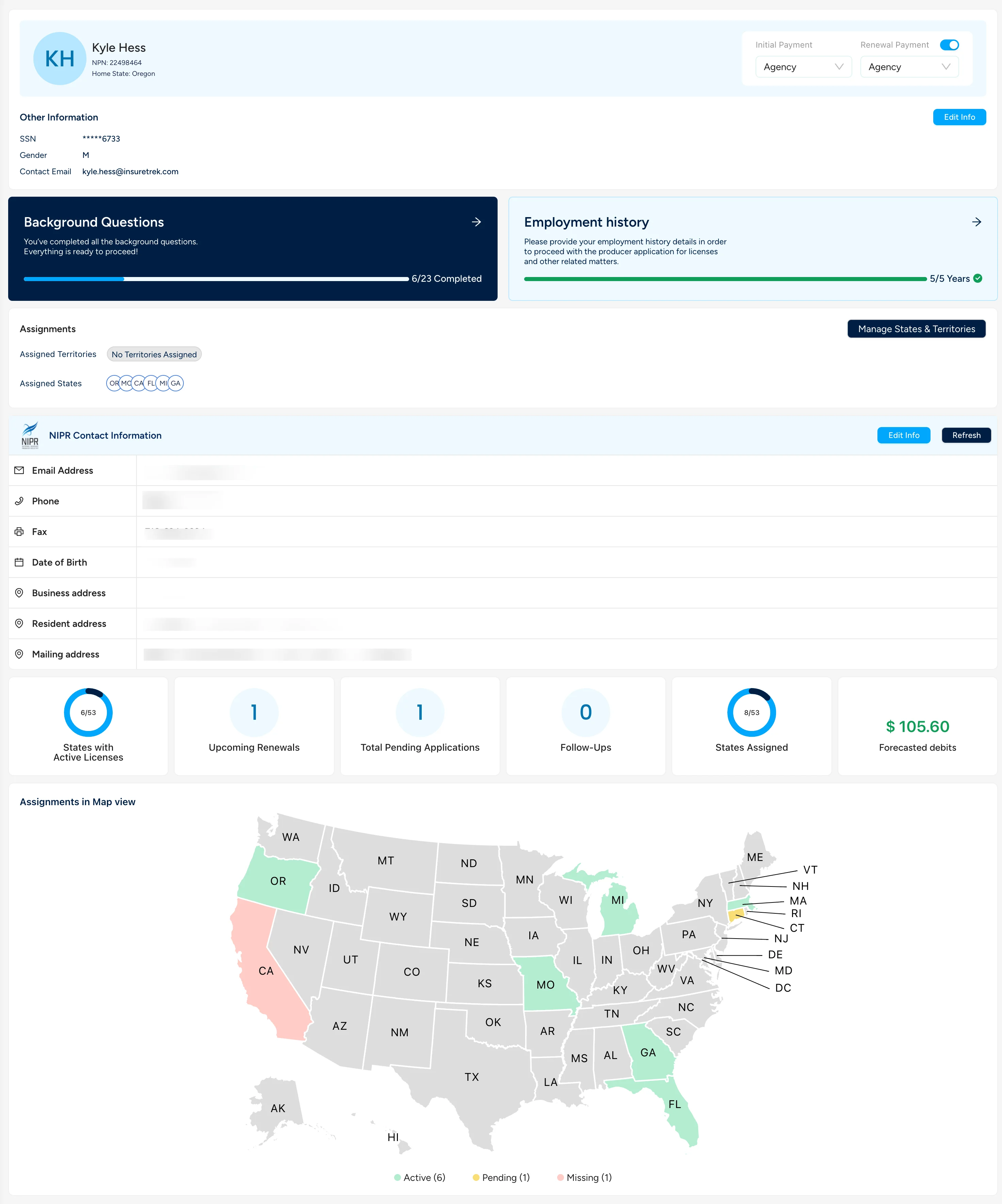 Screenshot of Insuretrek Licensing