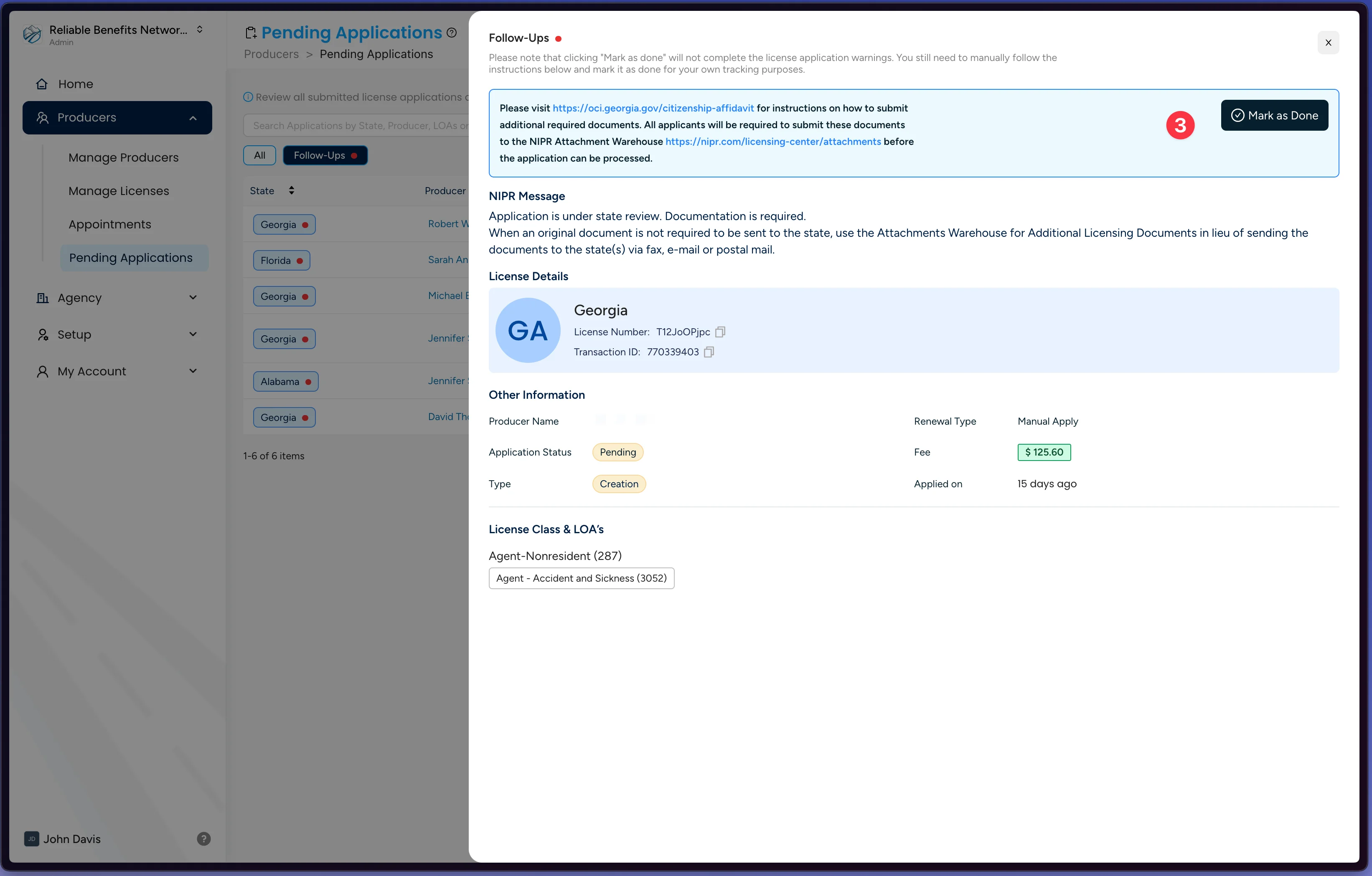 Screenshot of Insuretrek Licensing